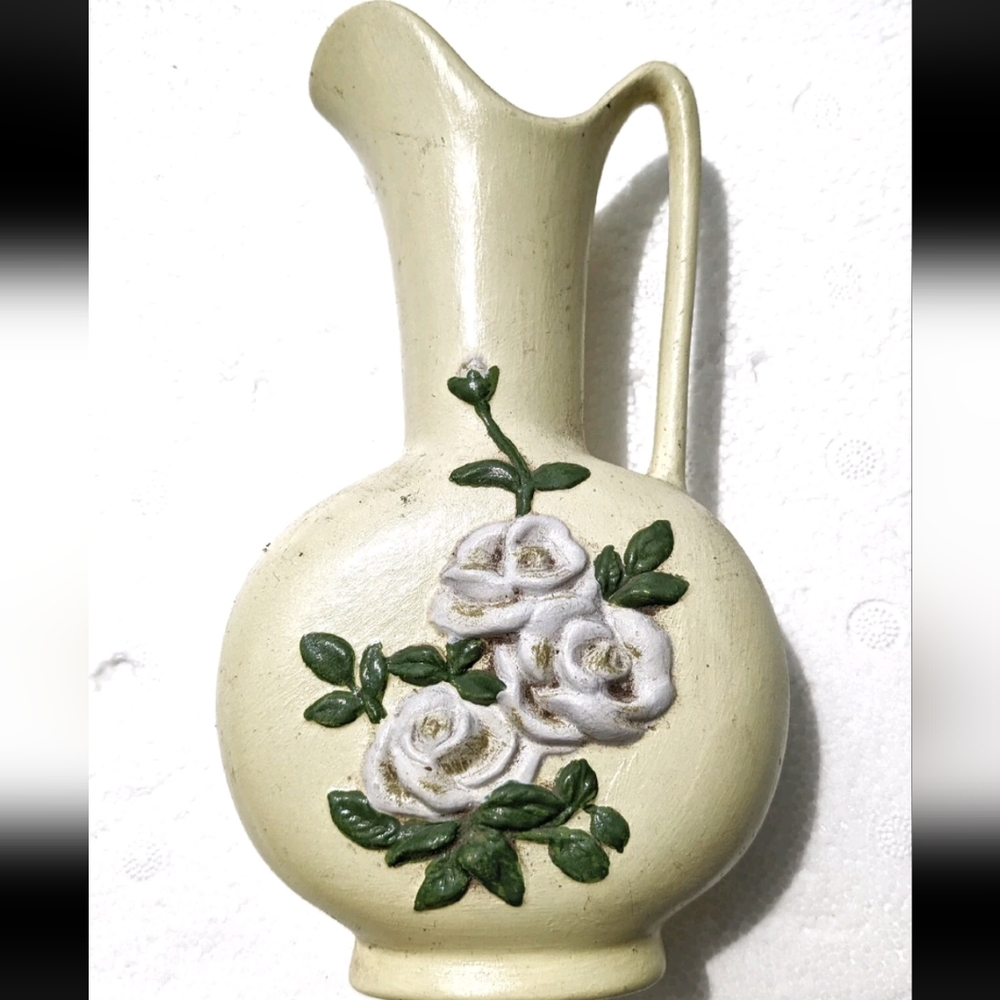 Elegant vintage 1979 hand made Cream Vase with Floral Design